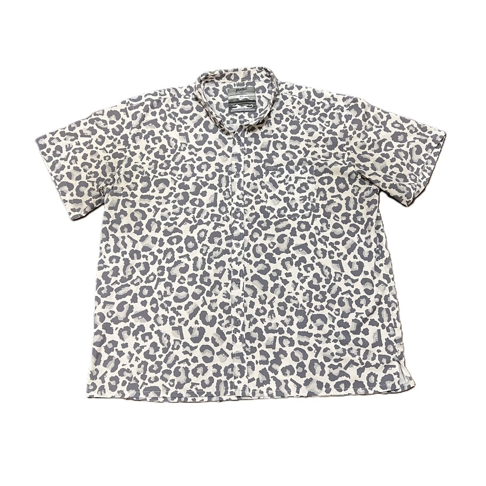 Tactical Edgy Retro Rifle Snow Leopard Short-sleeve Button-down Shirt Men's 3XL